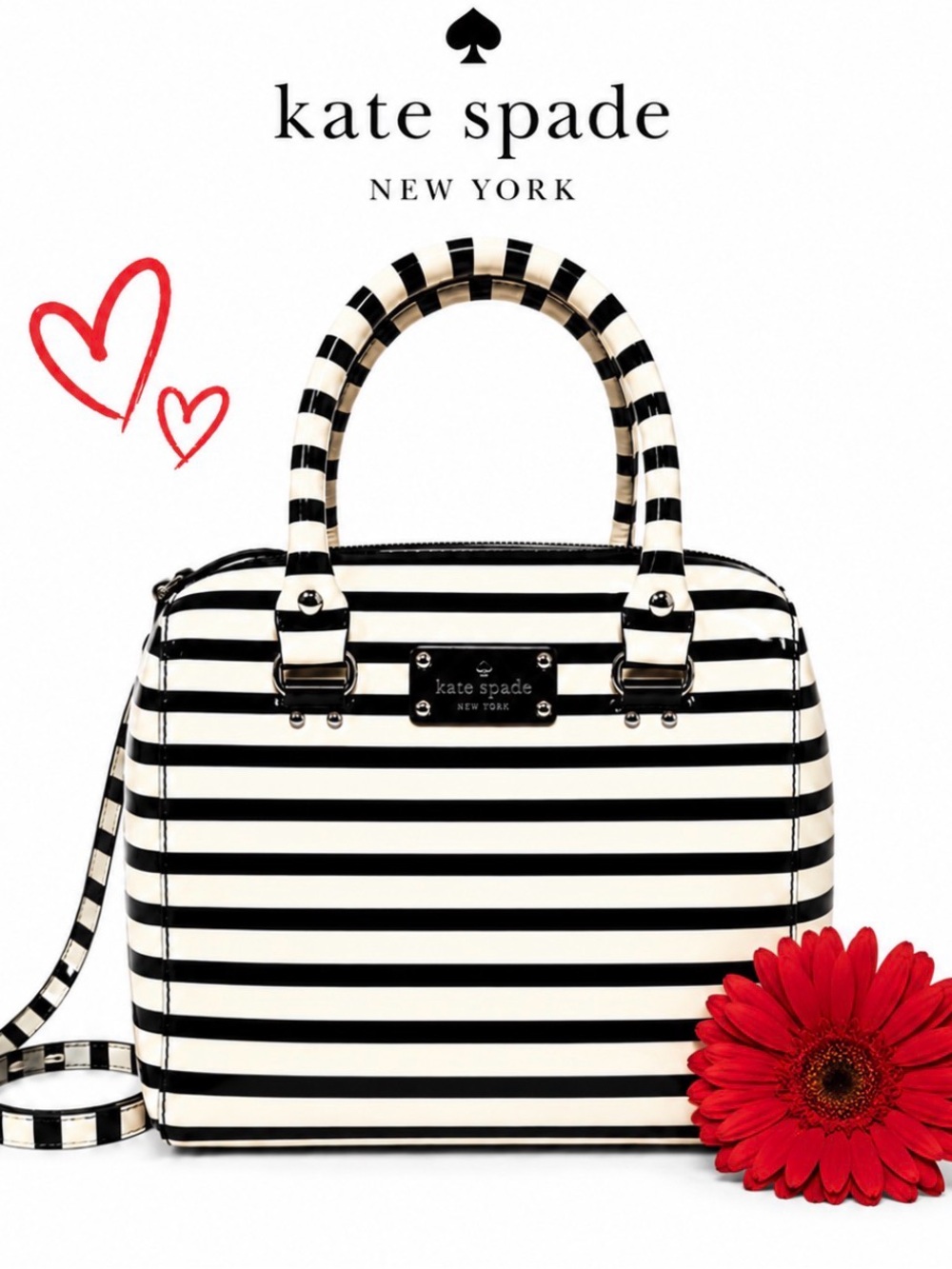 kate spade Wellesley Stripe Alessia Satchel Black and White Beetlejuice Retro